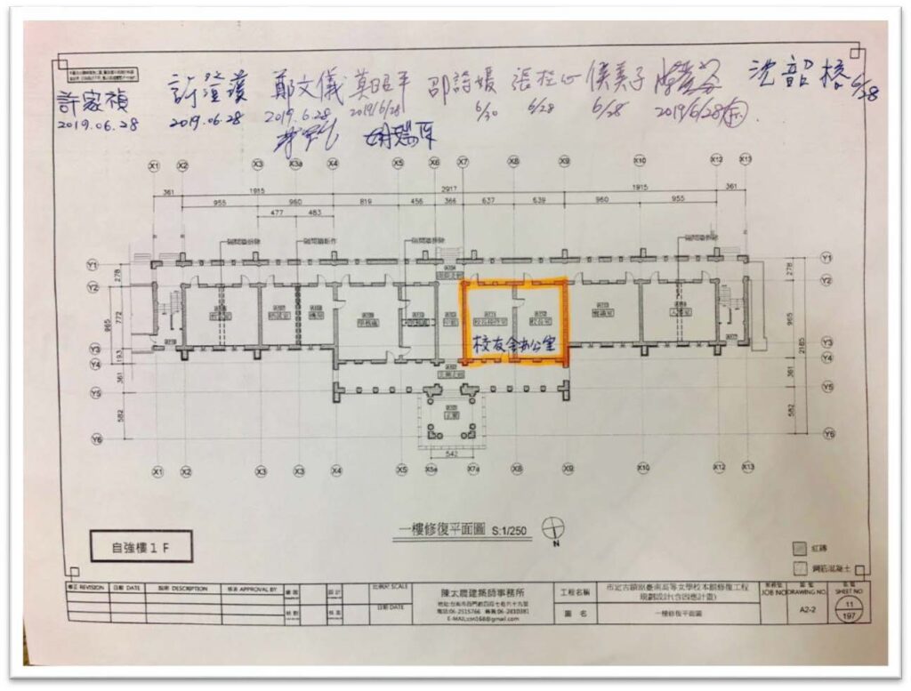 兩年後的南女校友會辦公室位置圖 及與會諸人的簽名畫押